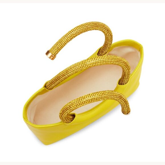 NWT Cult Gaia Nika Crystal Embellished Top Handle Bag In Yellow Leather - Picture 4 of 15